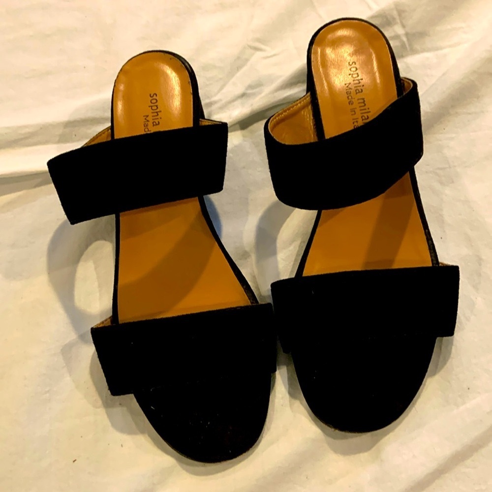 Black suede slip on Sophia Milano made in Italy Sandals